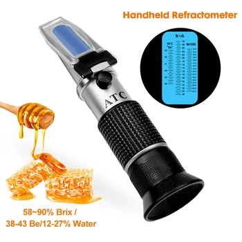 3-in-1-Handheld-Honig-Refraktometer, 58-90 % Brix, Zuckerkonzentrationsmessgerät, 38-43 % Baume-Grad, 12-27 %