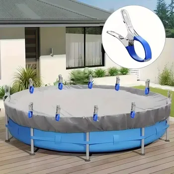 Langlebige Poolabdeckungsclips aus Edelstahl mit blauen Kunststoffgriffen - robuste, winddichte (6 Stück)