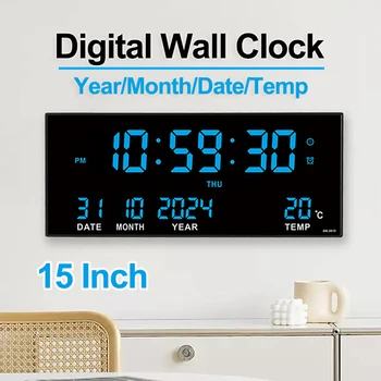 Digitale große Wanduhr, Alarm, Temperatur, Datum, Kalender, Anzeige, 8 Sätze Wecker, 35,6 cm, elektronische