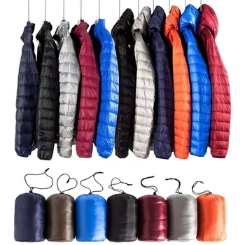 0-10 ℃ Herren Winterjacke Ultraleichte Entendaunenjacken Tragbare Kapuze Pufffeder Dünne Parkas Winddichte