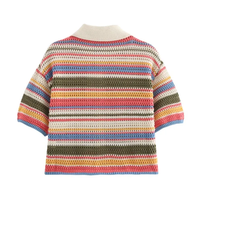 Frauen Patchwork Gestreiften Aushöhlen Häkeln Gestrickte Crop – Bild 6