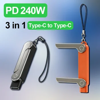 USB Typ-C Flaches Ladekabel mit Unsichtbarer Stütze, Faltbarer Telefonhalter, 240W Ladekabel-Halterung