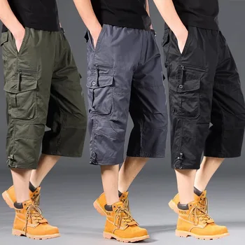 Sommer Herren Cargo-Shorts Lose Lässige Knielange Hosen Elastischer Bund Übergröße Outdoor Jogging Taktische