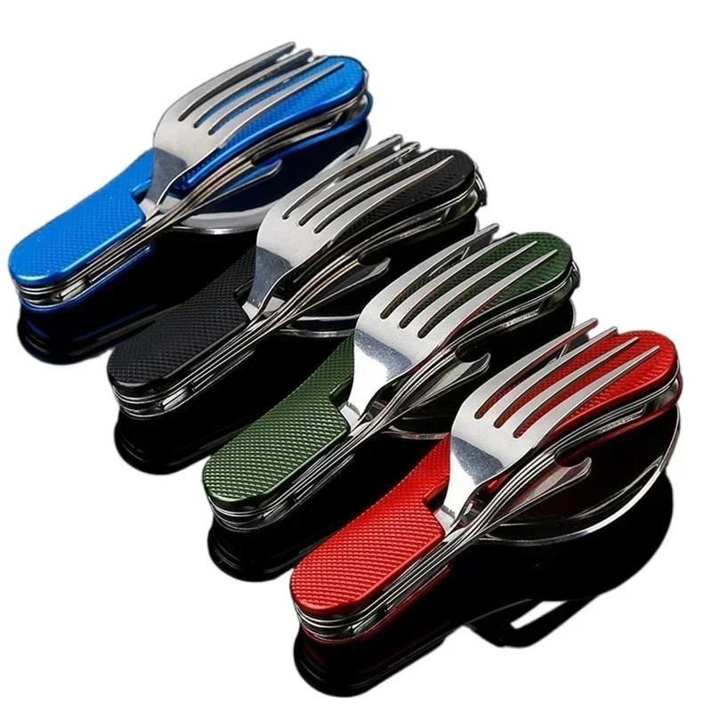4 in 1 Camping Utensilien Besteck-Camping Edelstahl Falt