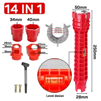 14-in-1-Wasserhahn-Waschbecken-Schlüssel, Rohrschlüssel, Wasserhahn-Waschbecken-Installer-Set für Badezimmer