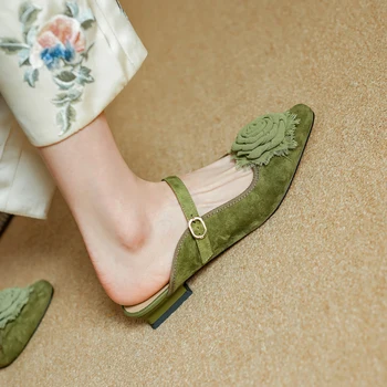 Sommer-Mules Damensandalen Schuhe für Frauen Quadratische Spitze Niedriger Absatz Damen-Pantoletten