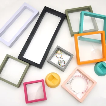 PE-Folie, bunte Schmuck-Aufbewahrungsbox, 3D-Verpackung, Edelstein, freier Ständer, schwebender Rahmen