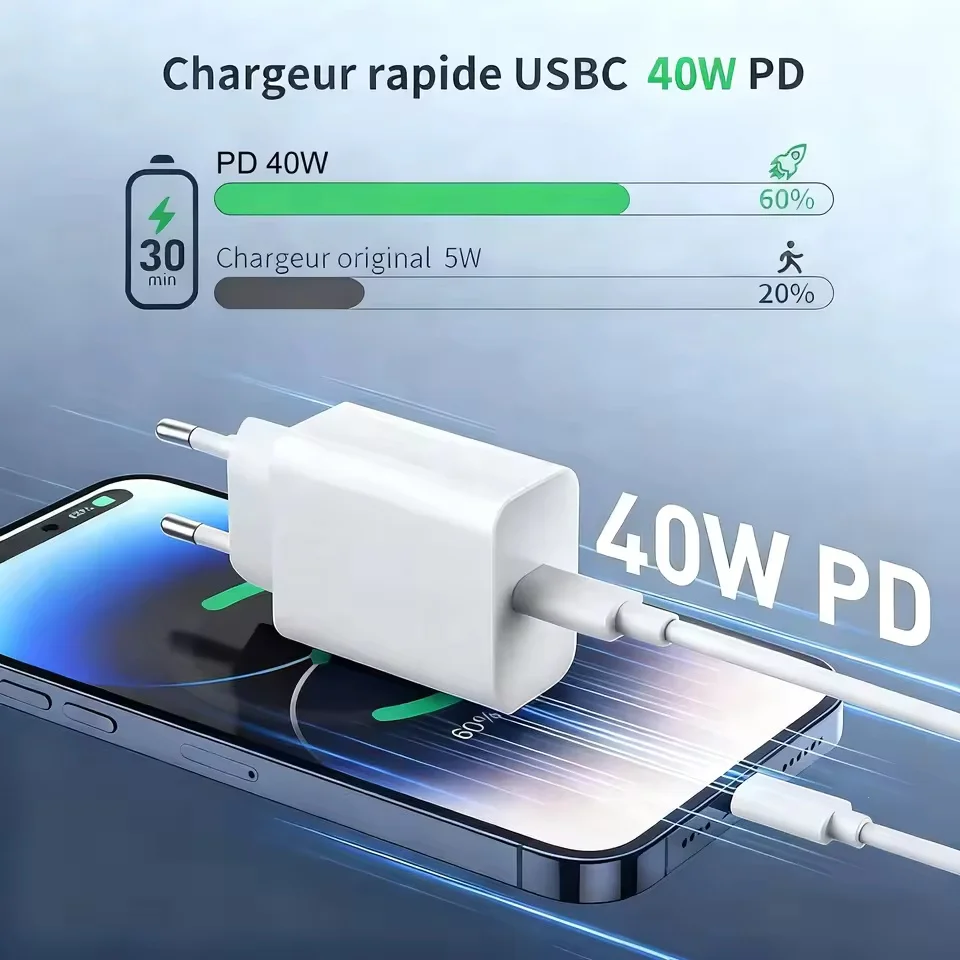 USB-C Ladegerät 40 W PD mit Schnellladekabel für iPhone – Bild 5