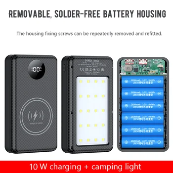 6 * 18650 Power Bank Batterie Box Halter Dual USB Typ C Lade Shell mit Camping Lichter für iPhone Huawei 18650