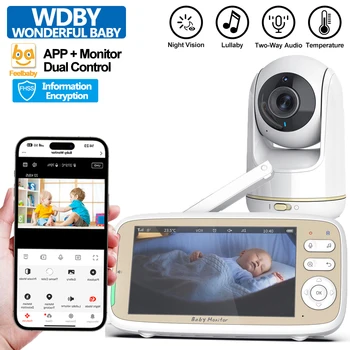 5 Zoll Baby Monitor, 3x Zoom PTZ Kamera, APP+Monitor Dual Control, WIFI Electronic Baby Sitter, Two Way Audio