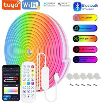 USB RGB Neon LED Streifen 1M 2M 3M 5M WiFi 5V RGB Streifen Arbeit mit Tuya App/Smart Life/Alexa für Game Home