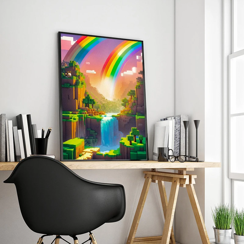 Block Pixel World Videospiel Fluss Berg Wald Landschaft Stil – Bild 3