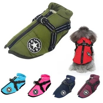 Große Haustier-Hundejacke mit Geschirr, warme Winter-Hundekleidung für Labrador, wasserdichter Mantel