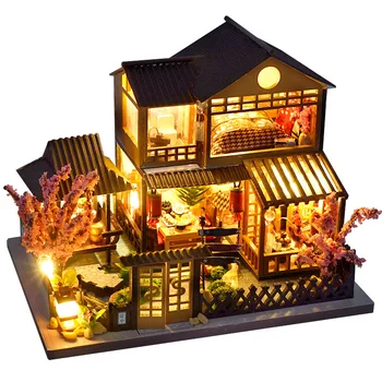Diy Mini Holz Puppenhaus mit Möbel Licht Kit Puppenhaus Casa Miniatur Zubehör handgemachte Holzspielzeug