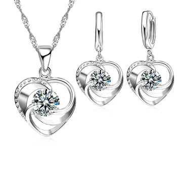 Gestempeltes Halsketten-Ohrring-Set aus 925er-Sterlingsilber, lange Kette, süßer romantischer Stil