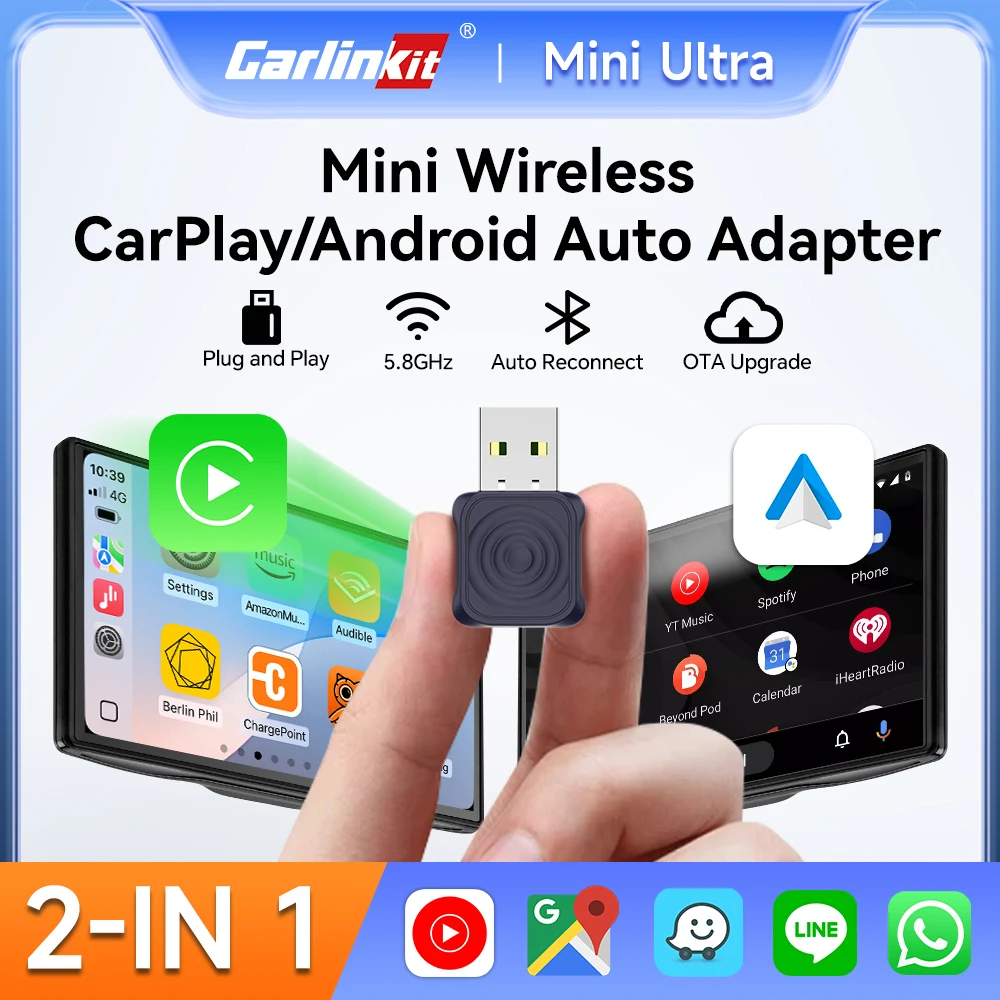 2-in-1 CarlinKit 5.0 Ultra Wireless CarPlay Android Auto