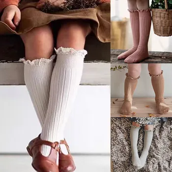 Rüschen Kinder Knies trümpfe Baby Mädchen Kleinkinder lange weiche Baumwoll socke Spitze Blume Kinder