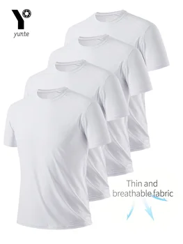 Rundhals-T-Shirt 4er-Pack Weiß Ultraleichtes Herren-Schnelltrocknendes Atmungsaktives Schweißabsorbierendes