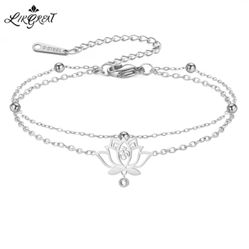 Likgreat Lotus-Anhänger-Armband, glänzendes Strass-Intarsien-Doppel-Loch-Charm-Armband, Edelstahl-Armband