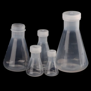 50 ml bis 1000 ml Labor-Kunststoff-Erlenmeyerkolben, konische Behälterflasche mit Schraubverschluss