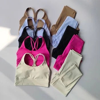 Frauen Atmungs Yoga Set 2 stücke Sport Anzug Gym tragen Workout Kleidung Gym Crop Top Hohe Taille Legging