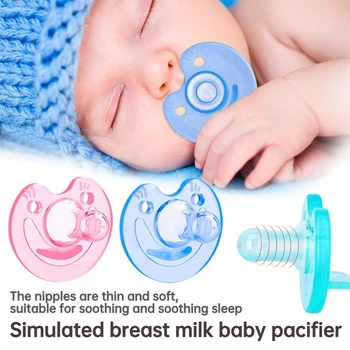 Neugeborenes Baby wird mit einem Schnuller, der der Brustmilch ähnelt, sanft eingeschläfert, ausgestattet