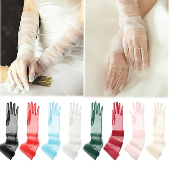 1 Paar Frauen Vintage Tüll Handschuhe ultra dünne lange Finger Hochzeit Braut handschuhe Brautkleid Fäustlinge
