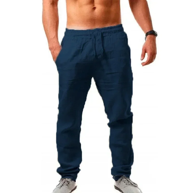 Ropa hombre Baggy-Hosen Herren Baumwoll-Leinen-Freizeithosen – Bild 4