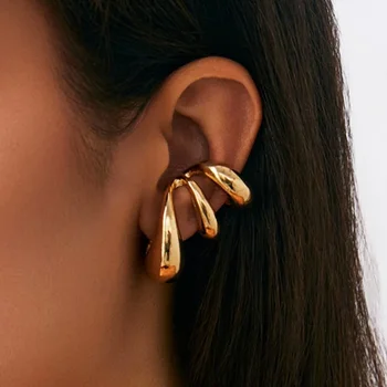 Einfache Metall Multilayer Hohl Ohr Clips für Frauen Gefälschte Piercing Wasser Tropfen Teardrop Knorpel Clip