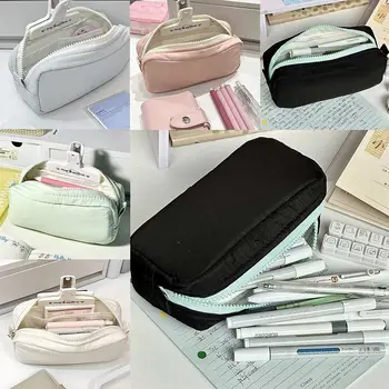 Einfachheit Einfarbig Stift Tasche Zipper Design Große Kapazität Bleistift Fall Tragbare Schreibwaren Tasche