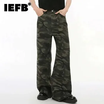IEFB Vintage Camouflage Herren Jeans Mode Gewaschen Casual Breite Bein Denim Hosen Herbst Winter Lose