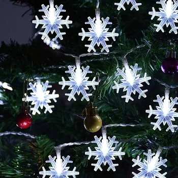 Weihnachtsbeleuchtung, Schneeflocken-Lichterkette, LED-Batterie/USB-betrieben, wasserdicht