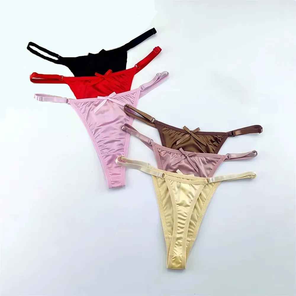 3PCS Einstellbare Satin Tanga Frauen Sexy G-string
