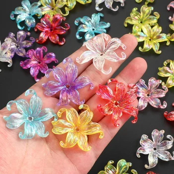Mehrfarbige Acryl-Blütenblattperlen, transparente Blumenperlen, DIY-Armbänder, Halsketten (20 Stück)