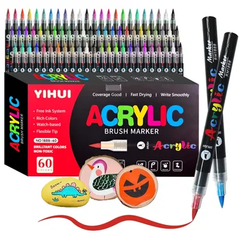 12/24/36/48/60 Farben Acryl-Malstifte Marker mit Pinselspitze für Steinmalerei, Holz, Glas, Geschenk