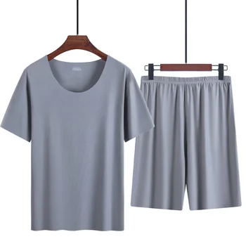 Zweiteiliger Herren-Pyjama aus Eisseide, Sommer-dünner Modal-Kurzarm-Pyjama, Homewear, Herren-Pyjama in großer