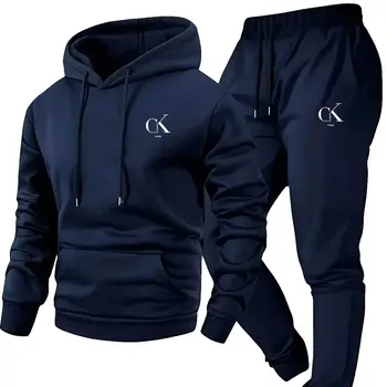 2023 Herren-Set mit Kapuzenpullover und Jogginghose - lässige graue Loungewear mit Taschen, Kapuze