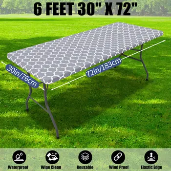 Rechteckiger Tischdeckenbezug, elastische Polyester-Tischdecke, passend für 6-Fuß-Klapptische, Picknick