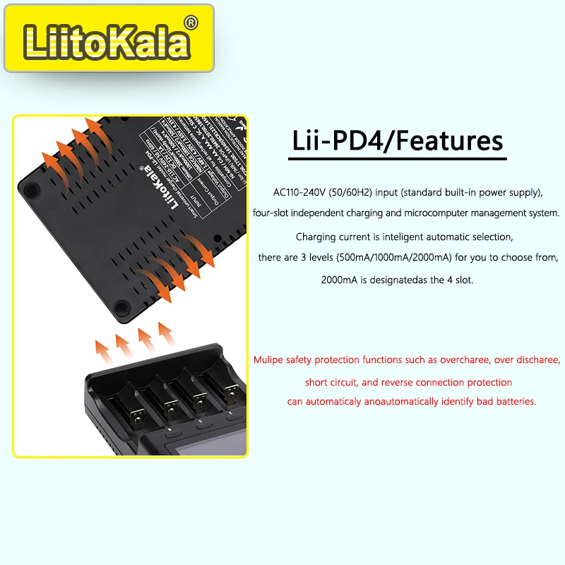 Akku-Ladegerät mit LCD, 2 oder 4 Schächte, 21700/18650/AA/AAA – Bild 2