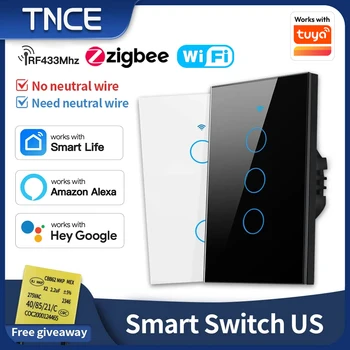 TNCE Tuya US-Schalter, WLAN, Zigbee, 1/2/3/4-fach, ohne Neutralleiter, LED-Lichtsteuerung, Wandtaster, Smart