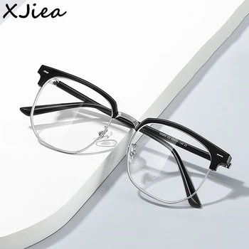 XJiea 2024 Photochrome Anti-blaues Licht Gläser Männer Mode Rechteck Halb Randlose Brillen Für Frauen Büro