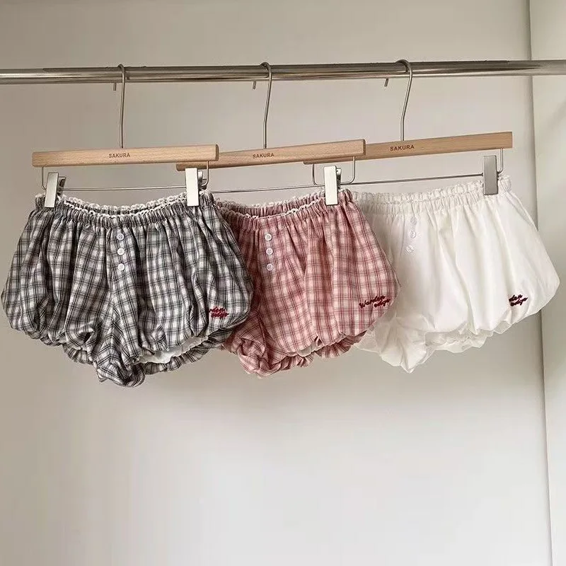 Damen Plaid Bubble Shorts Elastische Taille Bloomer Shorts – Bild 2