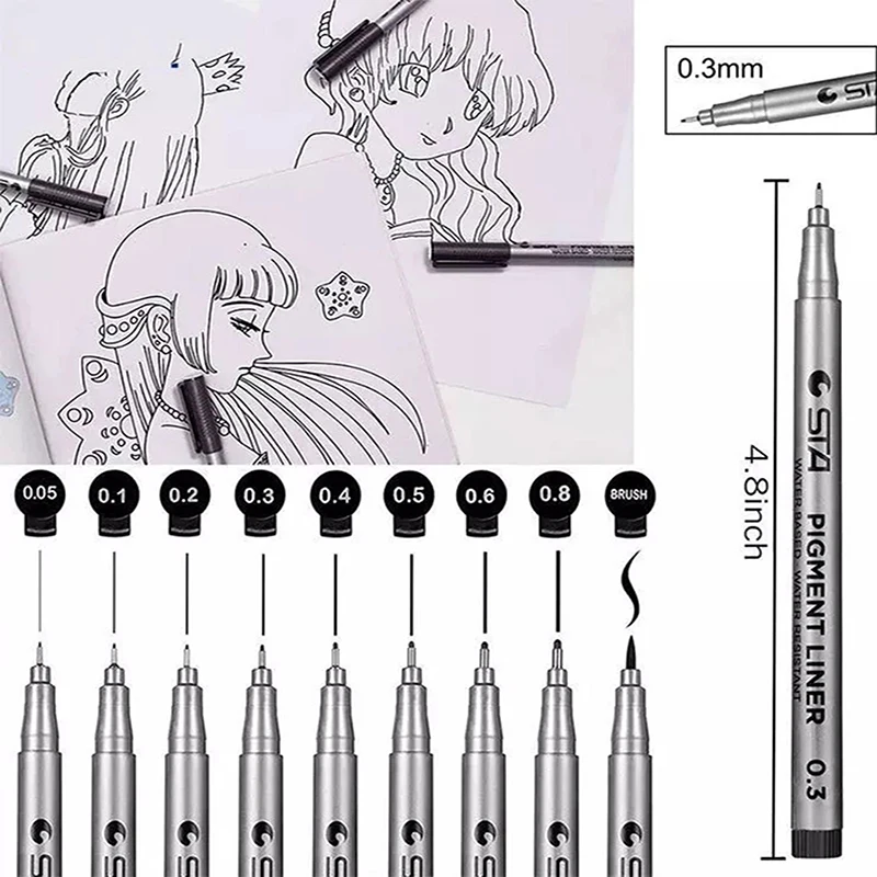 9-teilige schwarze Micro-Fineliner-Stifte mit mikrofeiner – Bild 2