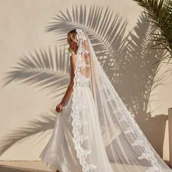 Lange Brautschleier, Spitzenkante, Hochzeitsschleier, Mantilla Es prova Hochzeitskleid-Accessoires, Apras