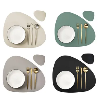 Creme Tischset und Untersetzer-Set, ölbeständig, wasserdicht, für die Küche, unregelmäßige Form, PU-Leder