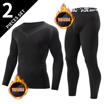 Herbst/Winter Herren Schwarz Langarm Hosen Unterwäsche Set Jugend Fitness Laufen Basis Sport Hemd Lässige