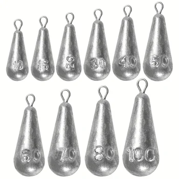 Angelgewichte-Sinker, 10 Größen, tropfenförmige Angelblei-Sinker, Drop-Shot-Gewichte für Barschwurf