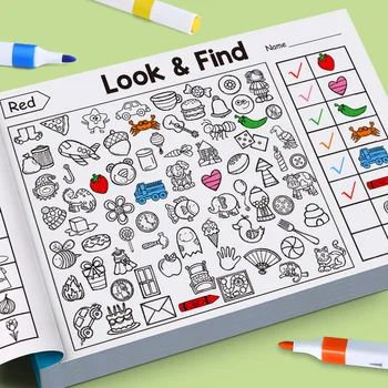 Kindersuchspiel für Gegenstände, verbessert die visuelle Wahrnehmung, lustiges Malbuch, Fokus