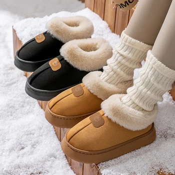Winter-Hausschuhe für Damen, warm, dicke Sohle, weiche Sohle, bequem, rutschfest, für den Außenbereich
