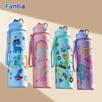 750 ml Dinosaurier Wasser Flasche Für Kinder Wasser Sippy Tasse Mit Silikon Stroh Auslaufsichere Kunststoff